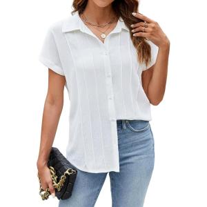 imageBlooming Jelly Womens Linen Button Down Shirts Business Dressy Casual Tops Short Sleeve Pleated Blouses 2024 Summer OutfitsWhite