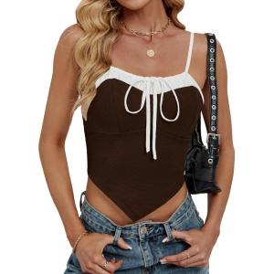 imageBlooming Jelly Womens Summer Crop Tank Tops Sexy Going Out Outfits 2025 Sleeveless Shirt Y2k Camisole Fashion ClothesBrown
