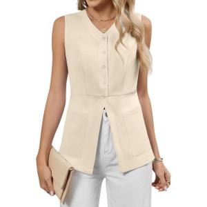 imageBlooming Jelly Womens Summer Tank Tops Button Down Sleeveless Vest Dressy Casual Blouses Business V Neck OutfitsApricot