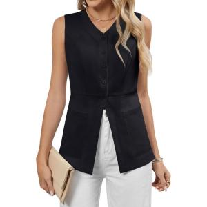 imageBlooming Jelly Womens Summer Tank Tops Button Down Sleeveless Vest Dressy Casual Blouses Business V Neck OutfitsBlack