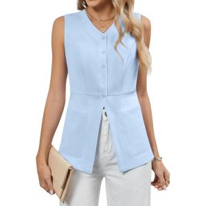 imageBlooming Jelly Womens Summer Tank Tops Button Down Sleeveless Vest Dressy Casual Blouses Business V Neck OutfitsBlue