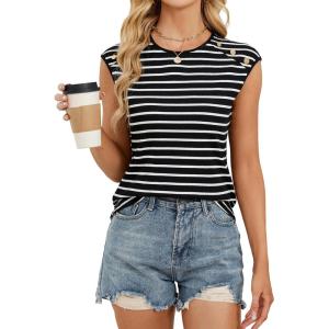 imageBlooming Jelly Womens Summer Tank Tops Sleeveless Business Casual Outfits 2025 Dressy Work Shirts Spring ClothesStriped Black