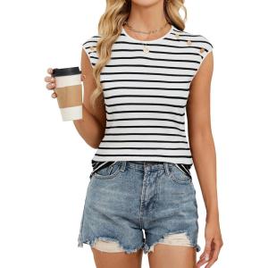 imageBlooming Jelly Womens Summer Tank Tops Sleeveless Business Casual Outfits 2025 Dressy Work Shirts Spring ClothesStriped White