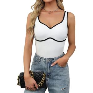 imageBlooming Jelly Womens Sweetheart Neck Tank Tops Sleeveless Built in Bra Ribbed Shirts Color Block Summer OutfitsWhite