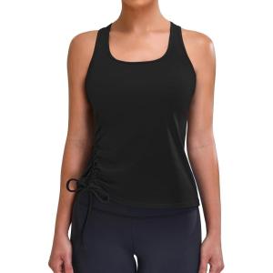 imageBlooming Jelly Womens Workout Tank Tops Sleeveless Running Athletic Shirts Drawstring Racerback Gym Clothes 2025Black