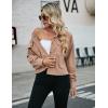 imageBlooming Jelly Womens Corduroy Jacket Cropped Plaid Shacket Button Down Long Sleeve Shirts with PocketsKhaki
