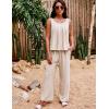 imageBlooming Jelly Womens Two Piece Sets Lounge Holiday Outfits Linen Matching Sets Clothing Dressy Jumpsuits with PantsApricot