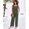 imageBlooming Jelly Womens Two Piece Sets Lounge Holiday Outfits Linen Matching Sets Clothing Dressy Jumpsuits with PantsArmy Green