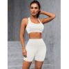 imageBlooming Jelly Womens Workout Sets Yoga 2 Piece Outfits Square Neck Racerback Crop Tank High Waist Shorts Gym SetBeige