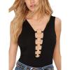 imageBlooming Jelly Womens Black Sexy Deep V Neck Sleeveless Tank Top Snap Crotch Bodysuit