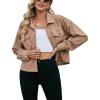 imageBlooming Jelly Womens Corduroy Jacket Cropped Plaid Shacket Button Down Long Sleeve Shirts with PocketsKhaki