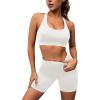 imageBlooming Jelly Womens Workout Sets Yoga 2 Piece Outfits Square Neck Racerback Crop Tank High Waist Shorts Gym SetBeige