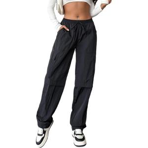 imageBlooming Jelly Cargo Pants for Women Lightweight Y2K Pants Casual Wide Leg Hiking Pants with Pockets Parachute PantsBlack