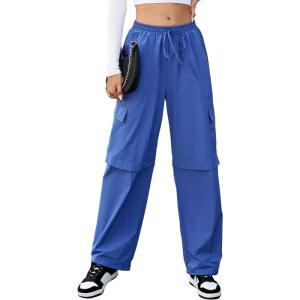 imageBlooming Jelly Cargo Pants for Women Lightweight Y2K Pants Casual Wide Leg Hiking Pants with Pockets Parachute PantsBlue