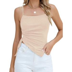 imageBlooming Jelly Women Sexy Casual Crop Tank Tops Summer Going Out Top Asymmetrical Hem Y2k Spaghetti Strap Tank Top ShirtApricot
