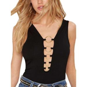 imageBlooming Jelly Womens Black Sexy Deep V Neck Sleeveless Tank Top Snap Crotch Bodysuit