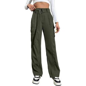 imageBlooming Jelly Womens High Waisted Baggy Cargo Pants Flap Pocket Y2K Pants Drawstring Relaxed Fit Pants 2023Barmy Green