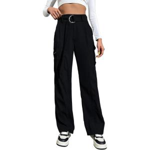 imageBlooming Jelly Womens High Waisted Baggy Cargo Pants Flap Pocket Y2K Pants Drawstring Relaxed Fit Pants 2023Bblack
