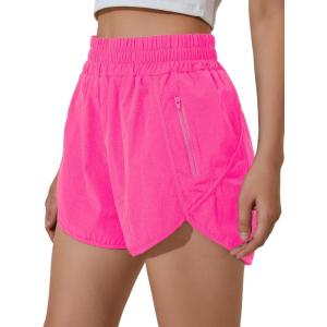imageBlooming Jelly Womens High Waisted Running Shorts Athletic Workout Shorts Quick Dry Pants with Zipper PocketBright Pink