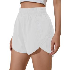 imageBlooming Jelly Womens High Waisted Running Shorts Athletic Workout Shorts Quick Dry Pants with Zipper PocketWhite