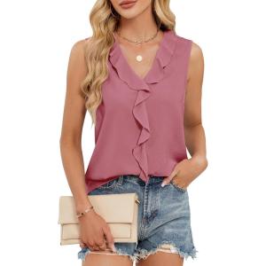 imageBlooming Jelly Womens Summer Tank Tops V Neck Ruffle Sleeveless Business Casual Outfit Ladies Trendy Work Dressy BlouseFuchsia