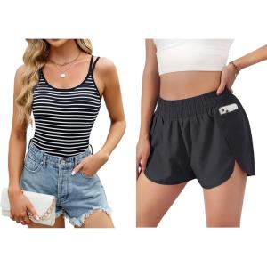 imageBlooming Jelly Womens Workout Shorts ampamp Ribbed Tank Tops Bundle  Perfect Combo for Active Lifestyles M BlackampampBlack Striped