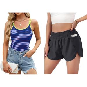 imageBlooming Jelly Womens Workout Shorts ampamp Ribbed Tank Tops Bundle  Perfect Combo for Active Lifestyles M BlackampampBlue Yellow