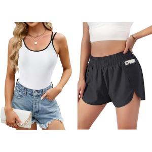 imageBlooming Jelly Womens Workout Shorts ampamp Ribbed Tank Tops Bundle  Perfect Combo for Active Lifestyles M BlackampampWhite 2