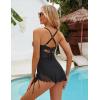 imageBlooming Jelly Women One Piece Swim Dress Tummy Control Bathing Suits Gold Metal V Neck Swimsuits Tie Back Mesh SwimwearBlack