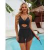 imageBlooming Jelly Women One Piece Swim Dress Tummy Control Bathing Suits Gold Metal V Neck Swimsuits Tie Back Mesh SwimwearBlack
