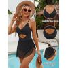 imageBlooming Jelly Women One Piece Swim Dress Tummy Control Bathing Suits Gold Metal V Neck Swimsuits Tie Back Mesh SwimwearBlack