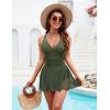 imageBlooming Jelly Women One Piece Swimsuit Tummy Control Slimming Bathing Suits V Neck Mesh Tie Back Swim DressArmy Green