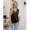 imageBlooming Jelly Womens Silk Business Dressy Casual Tank Tops Mesh V Neck Sleeveless Summer Blouse Work Pleated OutfitsBlack