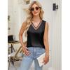 imageBlooming Jelly Womens Silk Business Dressy Casual Tank Tops Mesh V Neck Sleeveless Summer Blouse Work Pleated OutfitsBlack