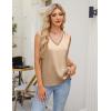 imageBlooming Jelly Womens Silk Business Dressy Casual Tank Tops Mesh V Neck Sleeveless Summer Blouse Work Pleated OutfitsKhaki