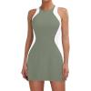 imageBlooming Jelly Women Tennis Dress Casual Athletic Color Block Outfit Racerback Built in Bra Golf Separate Shorts with PocketGreen