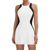 imageBlooming Jelly Women Tennis Dress Casual Athletic Color Block Outfit Racerback Built in Bra Golf Separate Shorts with PocketWhite