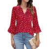 imageBlooming Jelly Womens Dressy Casual Blouses 34 Length Sleeve Tops Business Work Outfits Summer V Neck Pleated ShirtsSpotted Red