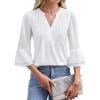 imageBlooming Jelly Womens Dressy Casual Blouses 34 Length Sleeve Tops Business Work Outfits Summer V Neck Pleated ShirtsWhite