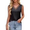 imageBlooming Jelly Womens Silk Business Dressy Casual Tank Tops Mesh V Neck Sleeveless Summer Blouse Work Pleated OutfitsBlack