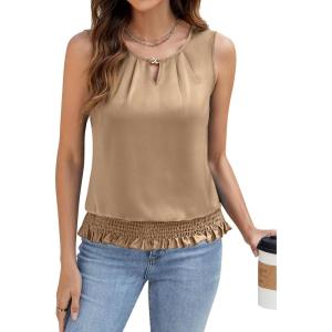 imageBlooming Jelly Womens Summer Silk Satin Tank Top Business Dressy Casual Outfits Trendy Sleeveless Tops 2025 FashionBrown